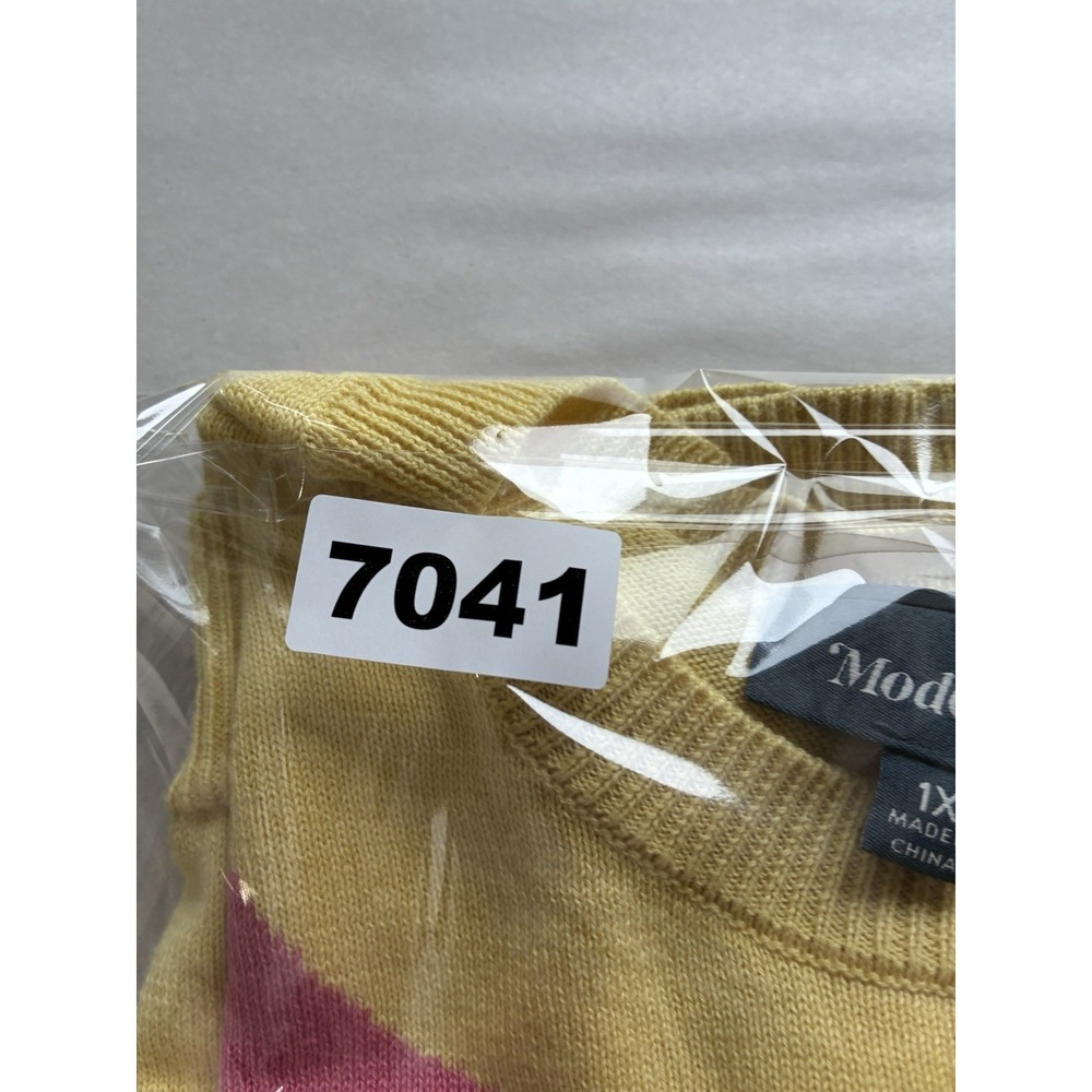 ModCloth Sweater Sz XL Yellow Flamingo Knit‎ 100% Cotton 3/4 Sleeve Novelty - Picture 7 of 7